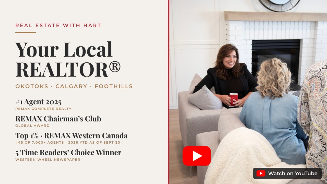 TJ Hart-Anderson, Okotoks, Calgary and Foothills REALTOR®, meeting with clients by the fireplace. Watch on YouTube